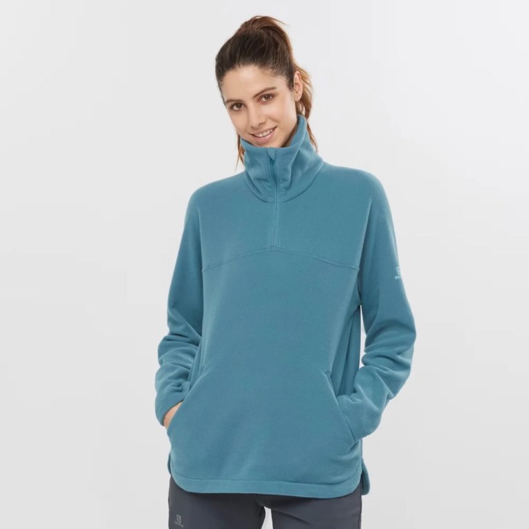 Turquoise Salomon Essential Cosy Fleece Women\'s Sweatshirt | IE LK3648